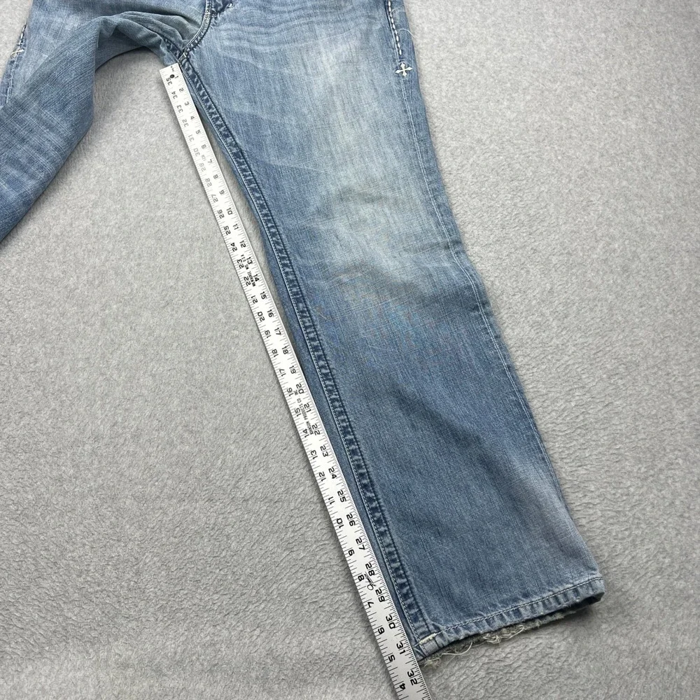 Affliction Grant Jeans Mens 34* Blue Embroidered Cross Pockets Straight Leg